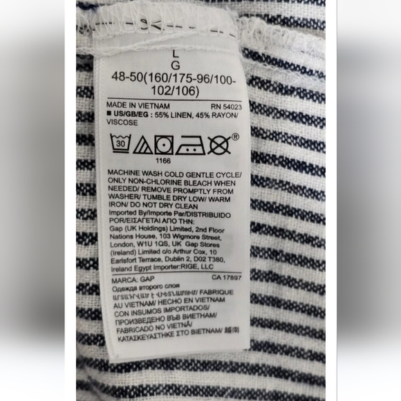 GAP BlueWhite Stripe Knee Length Beach Resort  Lounge Wear Linen Blend Dress L - Picture 9 of 10
